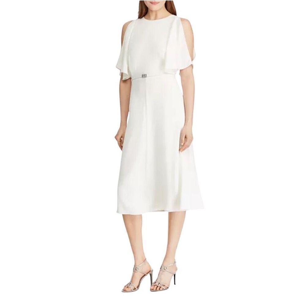 Lauren Ralph Lauren Old Money White Cape Split Sleeve Bridal Midi Dress 10